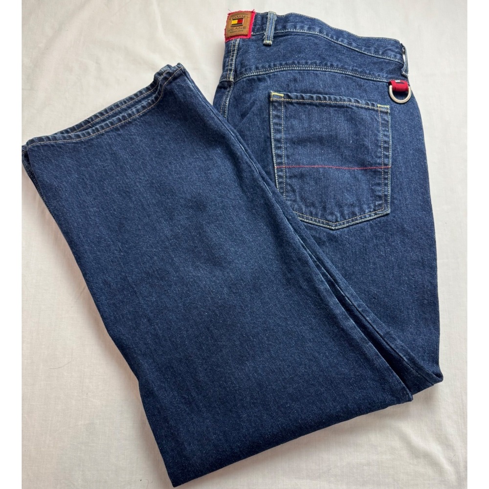 VTG Tommy Jeans Y2K Men Sz 42x32 Dark‎ Wash Denim baggy Jeans rapper skater